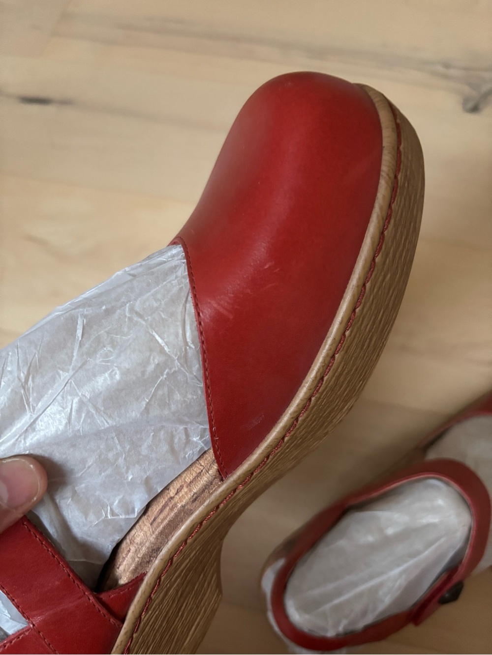 Alegria Red Leather Adjustable Comfort Opal Clog Slingback Wedge Sandals - Picture 10 of 16